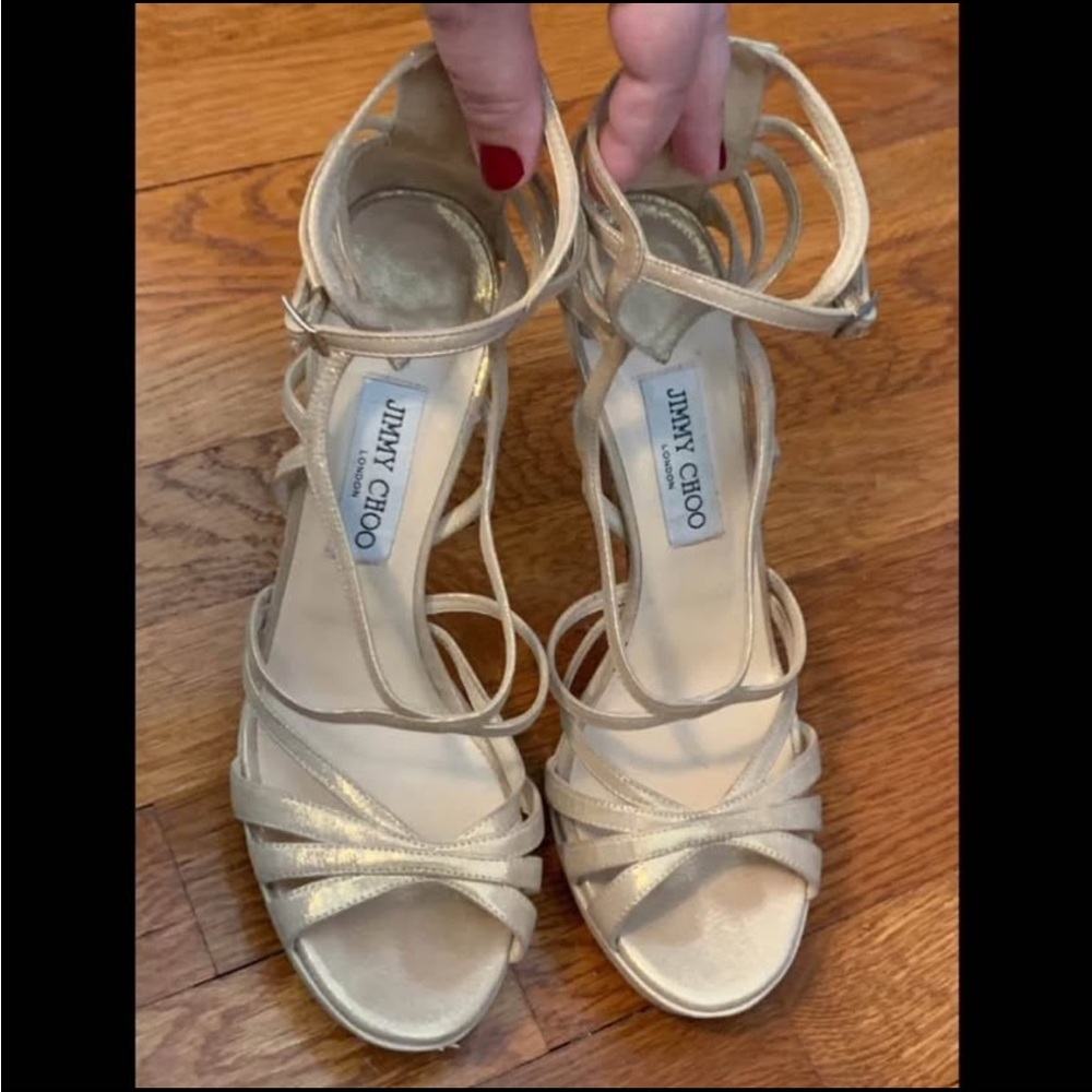 Jimmy Choo Gold Strap Suede Sandals